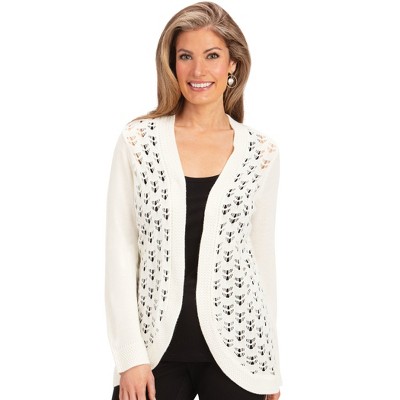 Collections Etc Delicate Pointelle Knit Long Sleeve Shrug Sweater