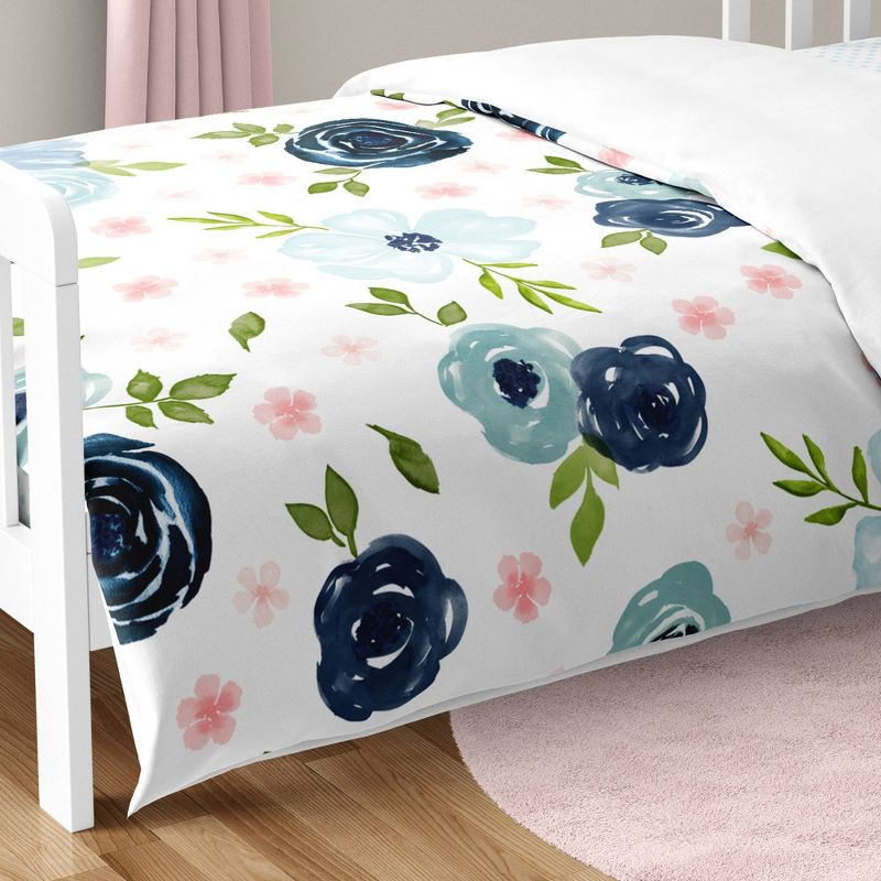 5pc Watercolor Floral Toddler Kids&#39; Bedding Set Pink and Blue - Sweet Jojo Designs, 4 of 8