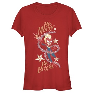 Juniors Womens Marvel Christmas Captain Marvel Merry & Bright T-Shirt - 1 of 3