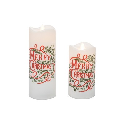 Transpac Artificial 8 in. Multicolor Christmas Merry Light Up Faux Candle Set of 2