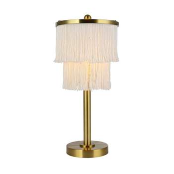 Zoe Polished Metal Accent Lamp with Fringe Shade - River of Goods