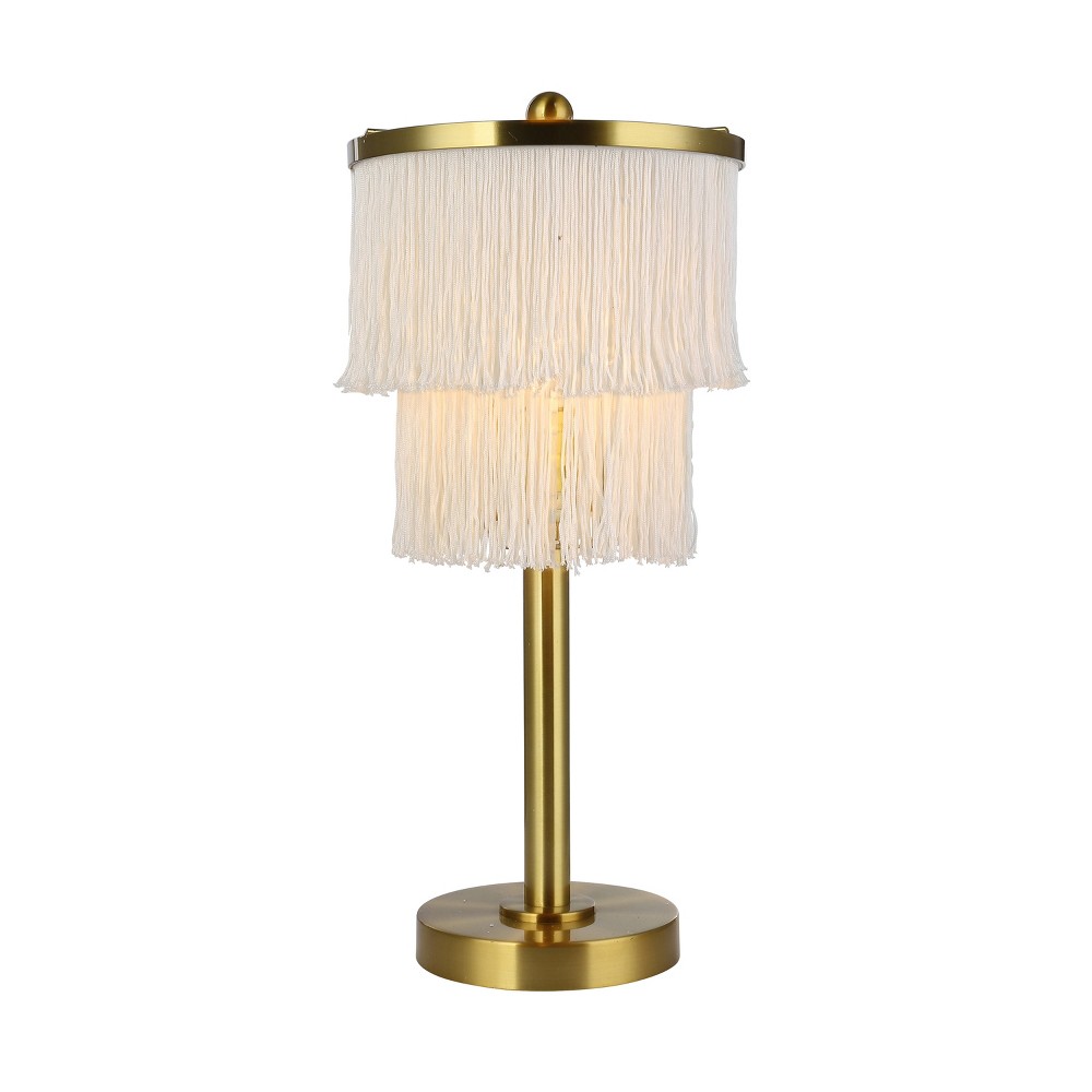 Photos - Floodlight / Garden Lamps Zoe Polished Metal Accent Lamp with Fringe Shade - River of Goods