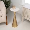 JONATHAN Y Ziggy 22" Contemporary Designer Metal Drink Table & Decorative End Table with White Marble Round Top & Cone Pedestal Base - 2 of 4