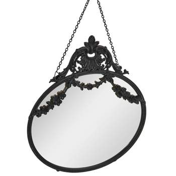 Storied Home Vintage Pewter Framed Wall Mirror with Decorative Chain Black