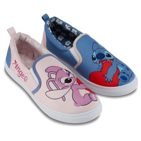 Disney Ladies Lilo and Stitch Shoes - Ladies Classic Lilo and Stitch Slip On Sneakers - Disney Lilo and Stitch Canvas Slip On Sneakers (Light Blue, 11)