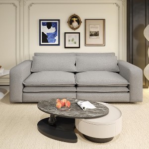 TiramisuBest 93" King Size 3-in-1 Convertible Sleeper Sofa Bed with Chaise Lounge and 2 Lumbar Pillows,Beige - 1 of 4
