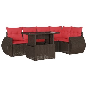 vidaXL 6 Piece Garden Sofa Set with Cushions Brown Poly Rattan - without storage - 1 of 4
