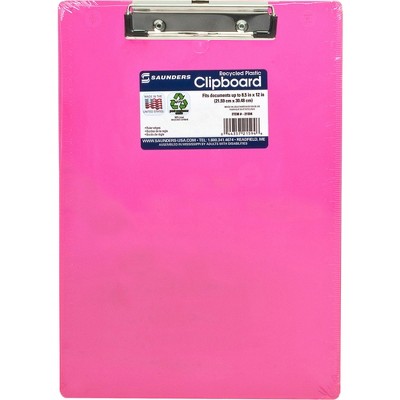 Saunders Plastic Clipboard Letter Holds 1/2" of Paper Neon Pink 21594