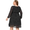 Agnes Orinda Women's Plus Size Chiffon Polka Dots Tie Waist Long Sleeve A Line Dresses - 4 of 4