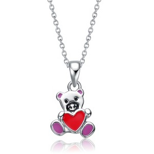 Guili Kids White Gold Plated Enameled Heart Teddy Bear Pendant Charm, A Cute & Meaningful Jewelry Piece That Adds a Whimsical Touch - 1 of 3