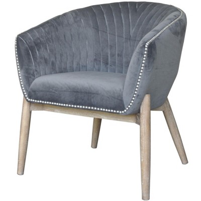 HomeRoots 28" Gray And Brown Velvet Arm Chair