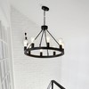 BAOURE 8-Light (No Bulbs) Matte Black Wagon Wheel Chandelier Farmhouse Modern Small Round Chandelier for Living Room Kitchen Island Foyer Hallway - 3 of 4