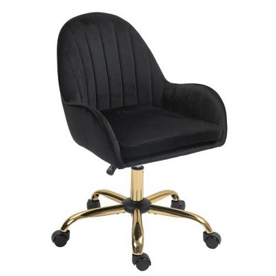SYFERLORY Velvet Home Office Chair with Wheels, Cute Chair with Side Arms and Gold Metal Base for Living Room,Black