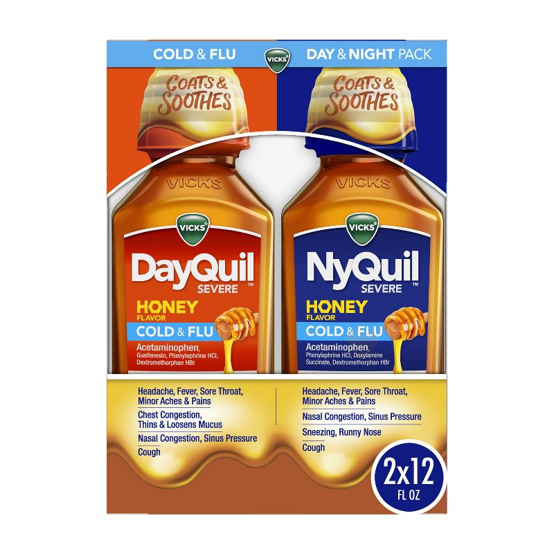 Vicks DayQuil &#38; NyQuil Severe Cold &#38; Flu Medicine Liquid - Honey - 24 fl oz, 1 of 11