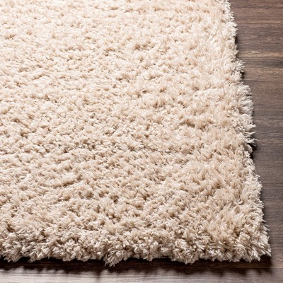Beige Round Hand-Knotted Shag Fur Rug