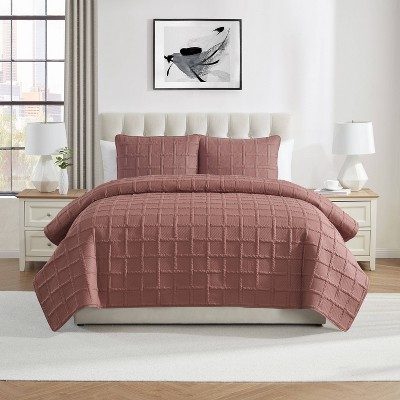 Vcny 3pc Full/queen Square Pinsonic Quilt Set Rose: Hypoallergenic ...