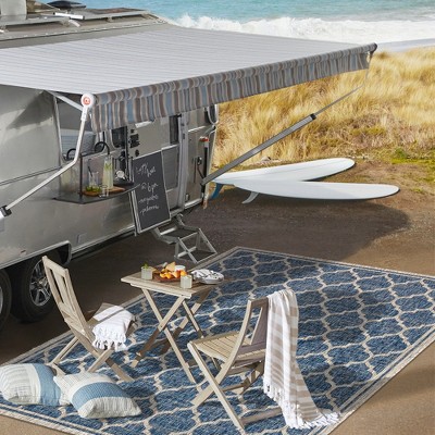 Navy/Gray Moroccan Trellis 9' x 12' Reversible Indoor/Outdoor Rug