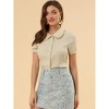 INSPIRE CHIC Women's Sweet Ruffle Trim Peter Pan Collar Button-Down Shirt - image 2 of 4