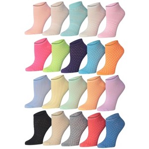 Women's 20 Pairs Solid Colored Dynamic Zigzags Jacquard Vibrant Blue Green Cream Orange Low Cut/No Show Socks - 1 of 4