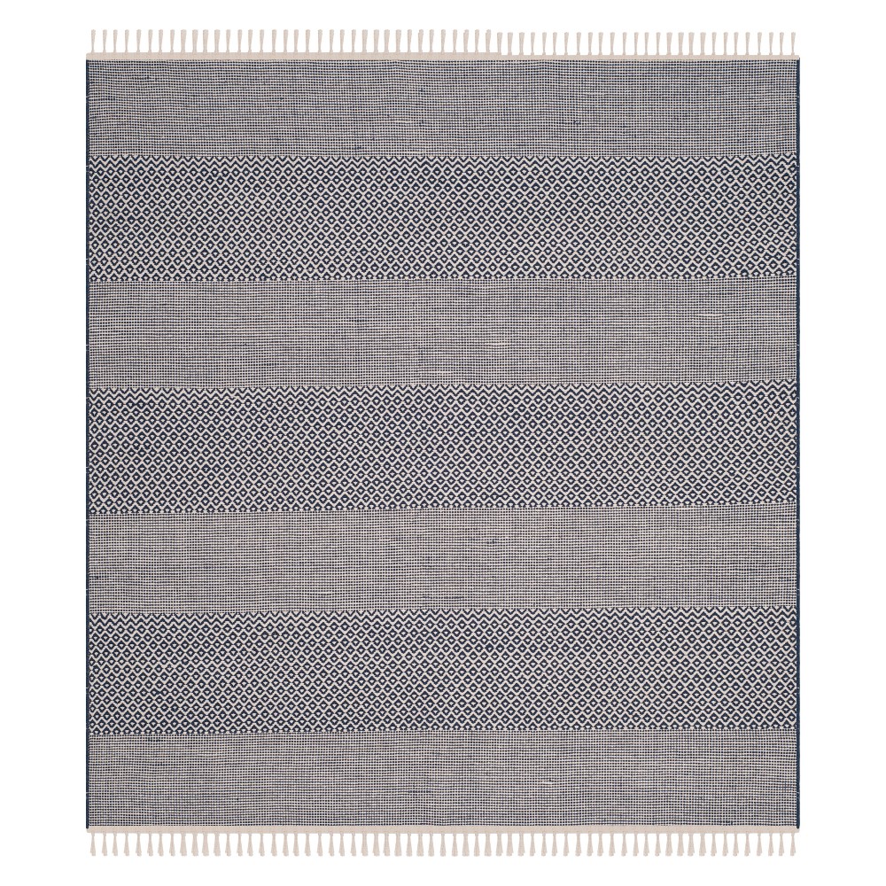 Stripe Woven Square Area Rug Ivory/Navy