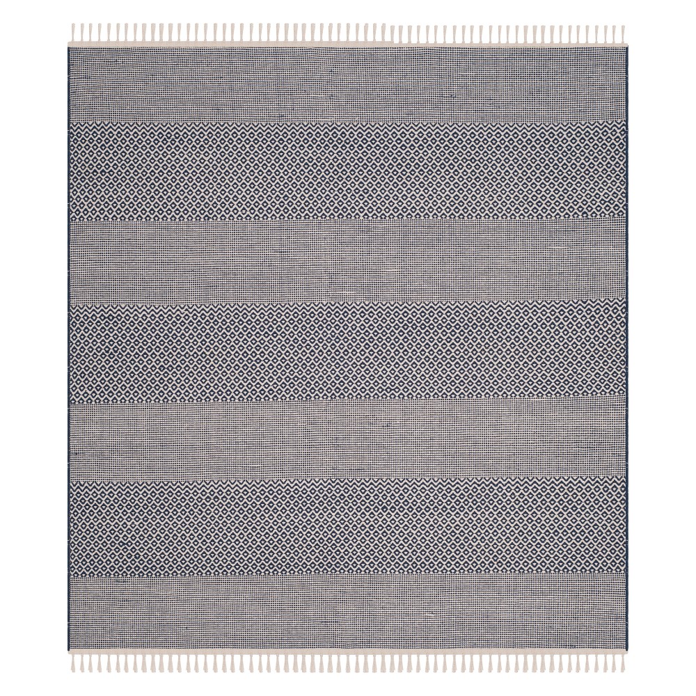 4'x4' Stripe Woven Square Area Rug Ivory/Navy - Safavieh