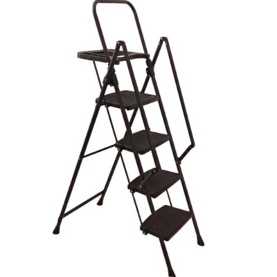 Syemin Ladders 4 Step Ladder, Folding Step Stool with Anti-Slip Pedals, Heavy Duty Step Stool, Portable Steel Folding Stool, Black, 35"*43"*59.44"
