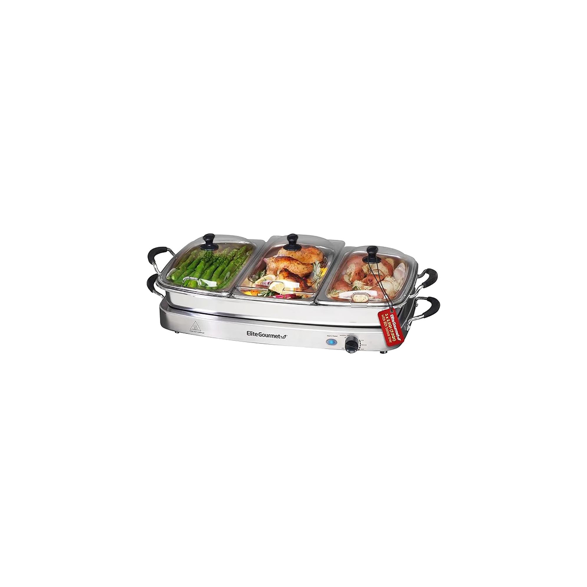 Elite Gourmet 7.5 Qt Triple Buffet Server and Warming Tray Stainless Steel - EWM-9933
