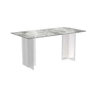 LeisureMod Kova Series Modern Rectangular Dining Table with Sintered Stone/Glass Top and Acrylic Base - 1 of 4