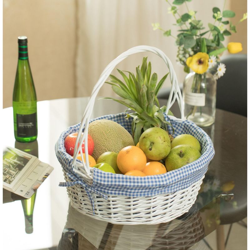 Vintiquewise White Round Willow Gift Basket, with Gingham Liner and Handle, 5 of 9