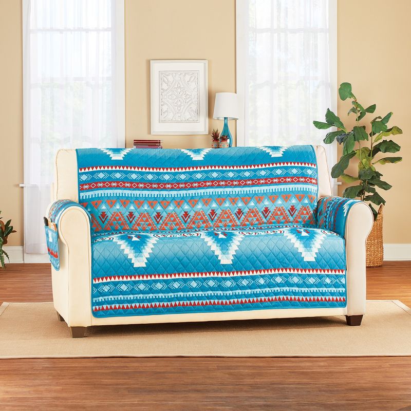 Collections Etc Quilted Turquoise Southwest Aztec Furniture Cover, 2 of 3