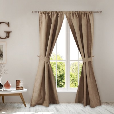  Greenland Home Fashion Imported Burlap 2-Piece Window Curtain Panel - 42 x 84, Beige 