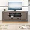 67" TV Stand for TVs up to 70" with Built-In Sliding Doors Storage Cabinet Oak Brown - Festivo: Child-Friendly Edge, Adjustable Shelves - 3 of 4
