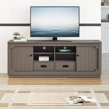 67" TV Stand with Built-In Sliding Doors Storage Cabinet for TVs up to 70" Oak Brown - Festivo