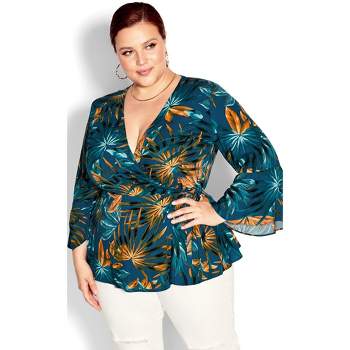 Women's Plus Size Island Print Top - teal | CITY CHIC