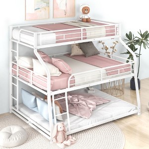 NicBex Twin XL over Full XL Bunk Bed Metal Frame Triple Bed Frame with Guardrails, Long and Short Ladders, No Box Spring Required - 1 of 4