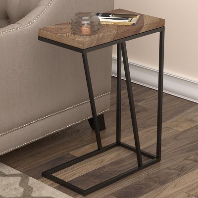 Syemin End Tables C-Shaped End Table, Small Side Table for Couch, Sofa Table with Metal Frame, Nightstand, Slide Couch Table, Brown, 10"*18"*25"