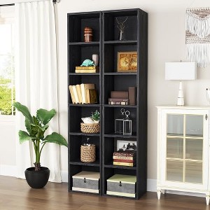 AOXUN 2 Pieces Tall Narrow Bookshelf, 6-Tier Cube Display Rack, Modern Corner Bookshelf, Storage Cabinet for Home, Office, Black - 1 of 1