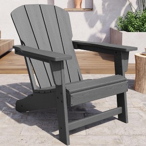 homfan Modern HDPE Plastic Adirondack Chair - Poly Lumber Weather Resistant Firepit Chair - with Wooden Textured - 1 of 4