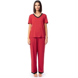 Fruit of the Loom Women's and Plus Short Sleeve Breathable Pajama Set - 1 of 4