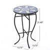 TUYOHW Round Patio End Table,Patio Side Table with Mosaic-Style Top and Curved Iron Legs for Patio,Garden,Balcony,White+Blue - 3 of 4