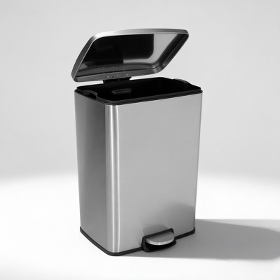 Innovaze 13 Gallon / 50 Liter Stainless Steel Step-On Trash Can, Rectangular Shape, Sliver Finish, Ideal for Home or Office