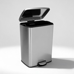Innovaze 13 Gallon / 50 Liter Stainless Steel Step-On Trash Can, Rectangular Shape, Sliver Finish, Ideal for Home or Office - 1 of 4