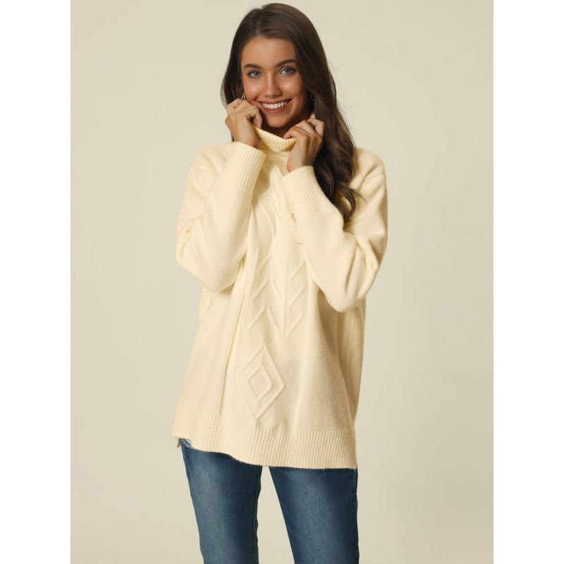 Seta T Women's Fall Winter Turtleneck Long Sleeve Spilt Hem Tunic Pullover Sweater, 2 of 6