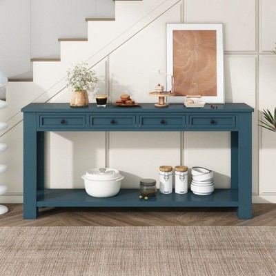 CAVINAS Modern Console Table with 4 Storage Drawers and Bottom Shelf, 63 inch Rectangle Entryway Table for Living Room,Hallway