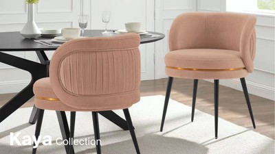 Set of 2 Nude Velvet Upholstered Dining Chairs with Gold Trim
