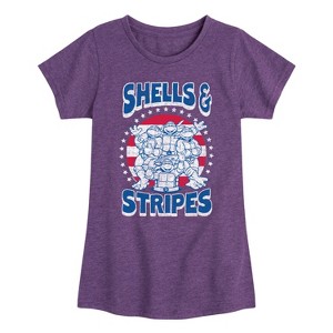 Girls' - Teenage Mutant Ninja Turtles - Shells And Stripes Fitted Short Sleeve Graphic T-Shirt - 1 of 4