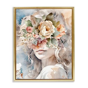 Stupell Industries Floral Portrait of Girl Floating Frame Canvas Art - 1 of 4