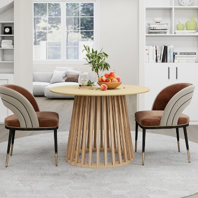 Round Coffee Table Conversation Table Dining Table Cocktail Table Center Table for Bedroom Living Room Balcony, Grille Molding, Black/Oak-ModernLuxe
