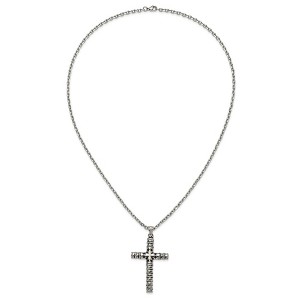 Chisel Stainless Steel Antiqued and Polished Cross with Stars Pendant on a 24" Cable Chain Necklace - 1 of 4