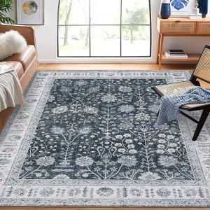 Vintage Floral Printed Area Rug Soft Washable Rugs, Distressed Oriental Design, Non Slip & Stain Resistant, Non Shedding Decorative Accent Carpet - 1 of 4